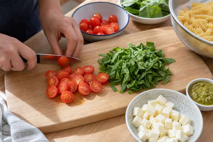 Halloumi Pesto Pasta Salad cooking step 2: Start cooking.