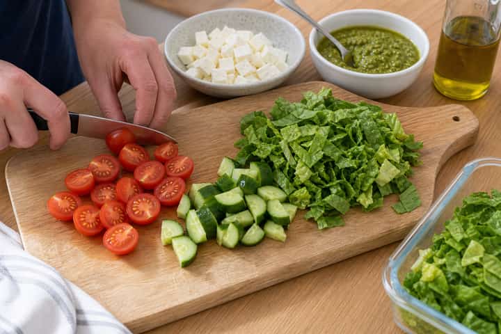 Halloumi Pesto Salad Boxes cooking step 1: Get prepped.