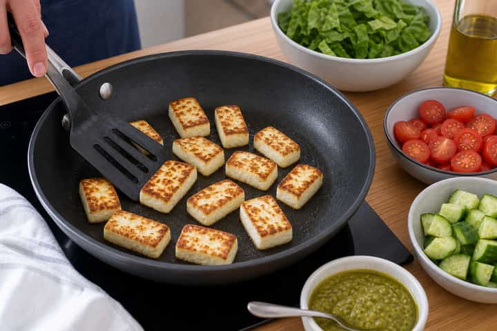 Halloumi Pesto Salad Boxes cooking step 2: Start cooking.