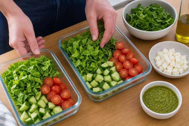 Halloumi Pesto Salad Boxes cooking step 3: Build the flavour.