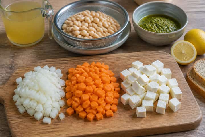 Halloumi Pesto Soup Pots cooking step 1: Get prepped.