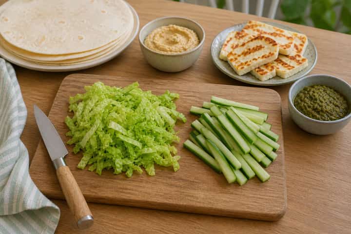 Halloumi Pesto Wraps cooking step 1: Get prepped.