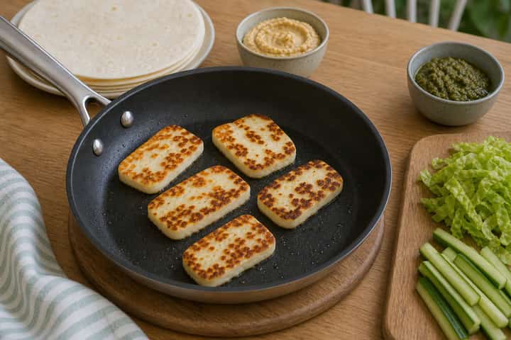 Halloumi Pesto Wraps cooking step 2: Start cooking.