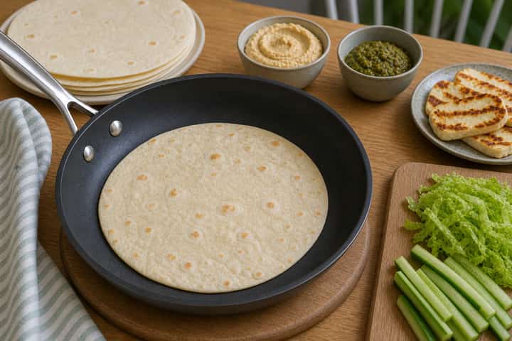 Halloumi Pesto Wraps cooking step 3: Build the flavour.