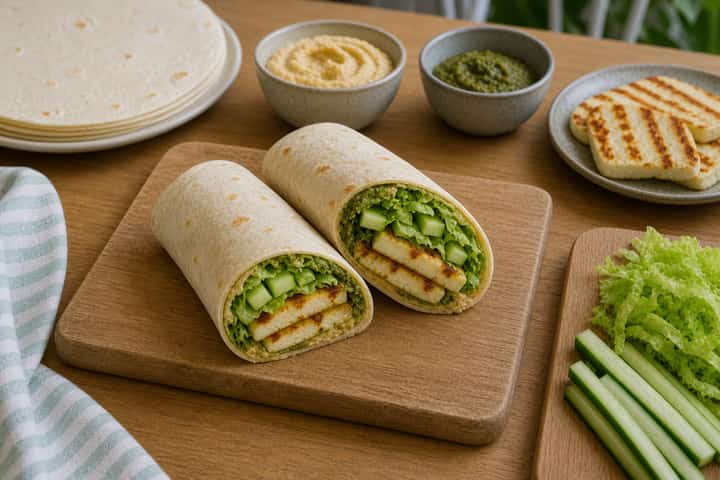 Halloumi Pesto Wraps cooking step 5: Finish the dish.