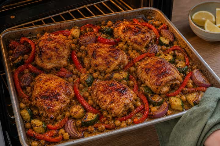 Harissa Chicken Couscous Traybake cooking step 3: Roast the tray.