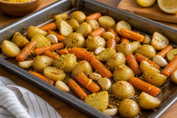 Lemon Chicken Pea Potato Traybake cooking step 2: Start the potatoes.