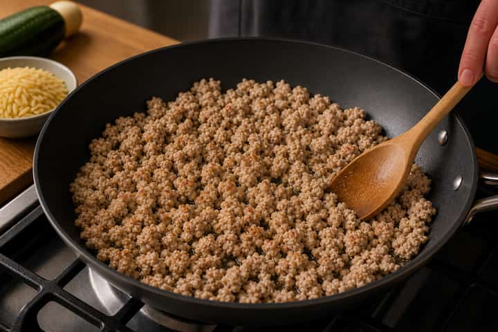 Lemon Turkey Pepper Orzo cooking step 2: Brown the turkey.