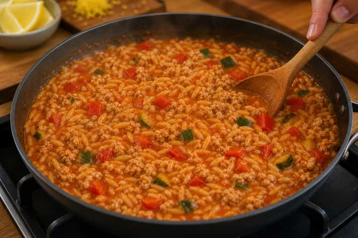 Lemon Turkey Pepper Orzo cooking step 4: Simmer the orzo.