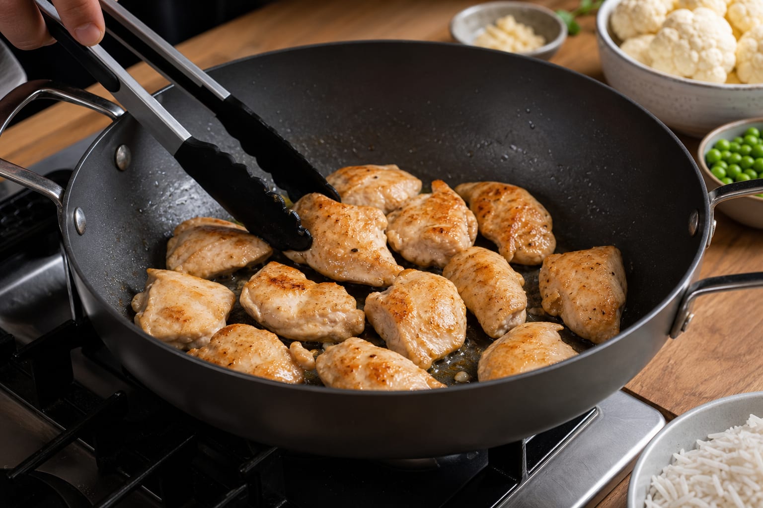 Mild Chicken Korma Rice Skillet cooking step 2: Sear the chicken.