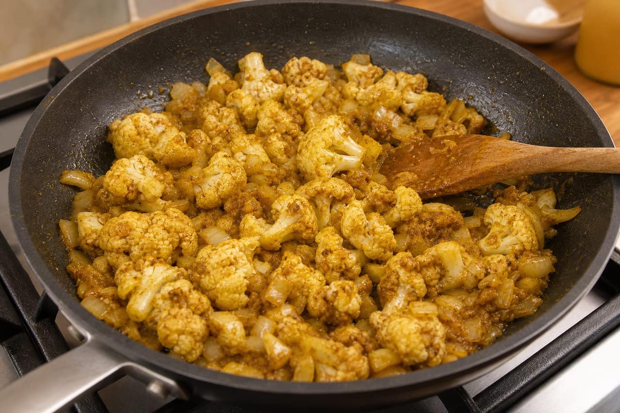 Mild Chicken Korma Rice Skillet cooking step 3: Build the korma base.