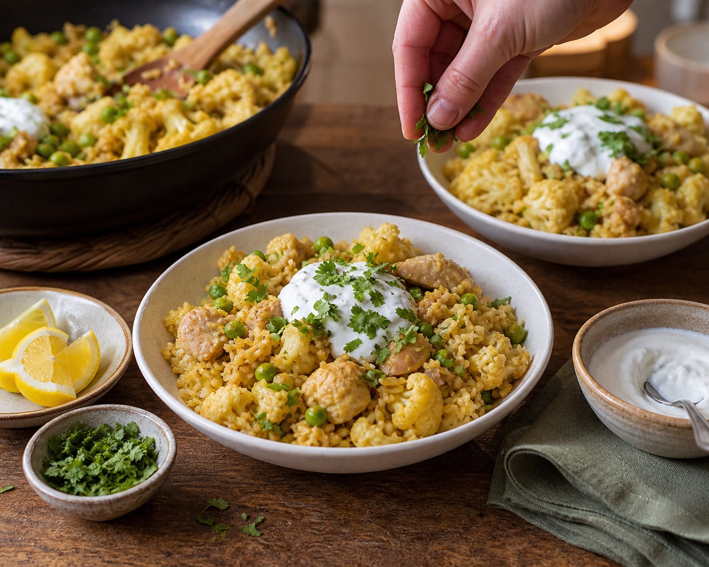 Mild Chicken Korma Rice Skillet cooking step 6: Serve with yogurt.
