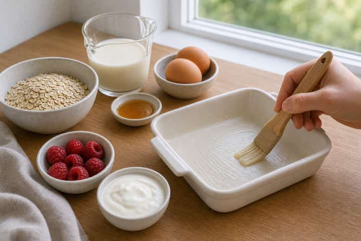 Raspberry Vanilla Baked Oats cooking step 1: Get prepped.