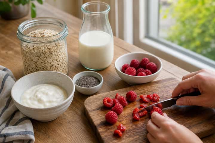 Raspberry Vanilla Overnight Oats cooking step 1: Get prepped.
