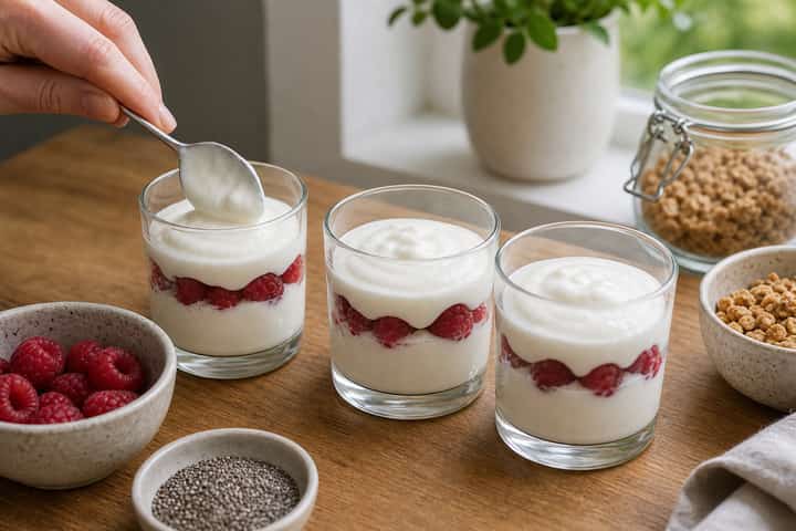 Raspberry Vanilla Yogurt Pots cooking step 3: Build the flavour.