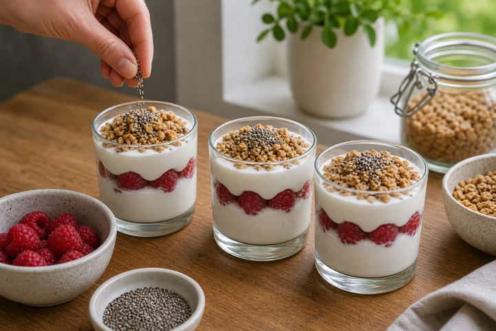 Raspberry Vanilla Yogurt Pots cooking step 4: Bring it together.