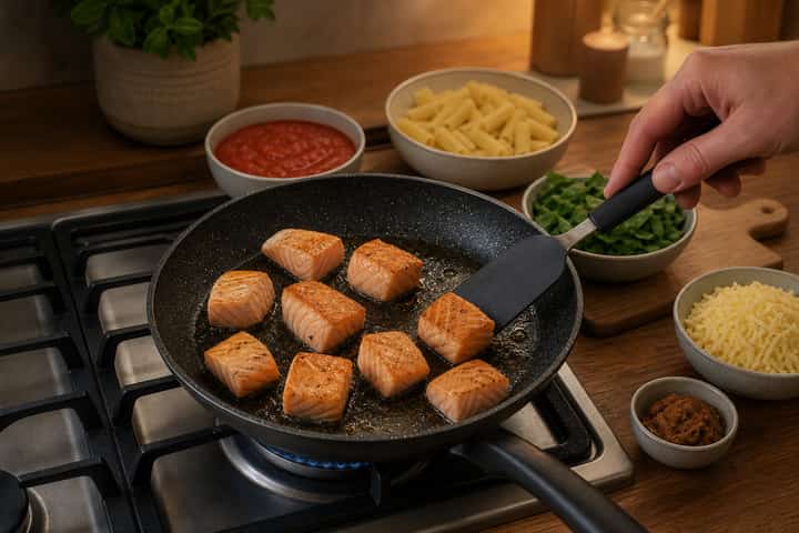 Salmon Miso Pasta Bake cooking step 4: Bring it together.