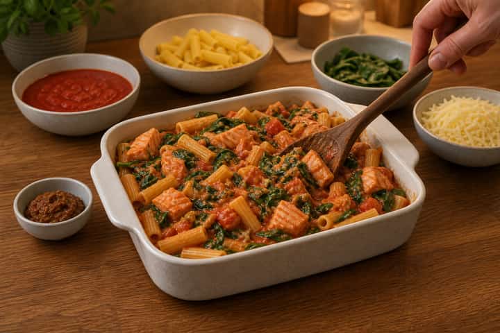 Salmon Miso Pasta Bake cooking step 5: Finish the dish.