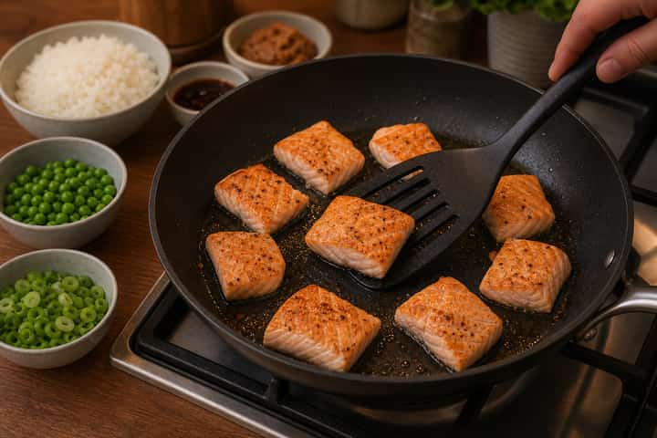 Salmon Miso Rice Bowls cooking step 3: Build the flavour.