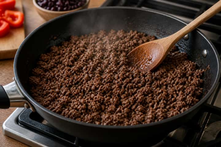Smoky Beef Bean Rice cooking step 2: Brown the beef.