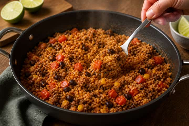 Smoky Beef Bean Rice cooking step 5: Rest and fluff.