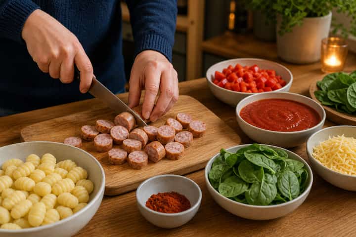 Smoky Sausage Gnocchi cooking step 1: Get prepped.