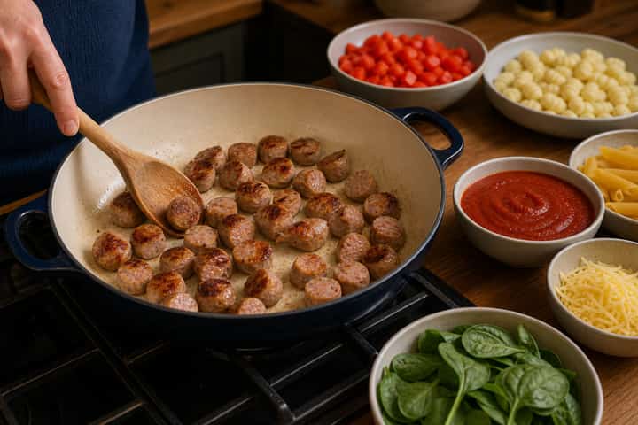 Smoky Sausage Gnocchi cooking step 2: Start cooking.