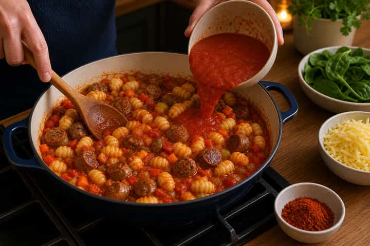Smoky Sausage Gnocchi cooking step 4: Bring it together.