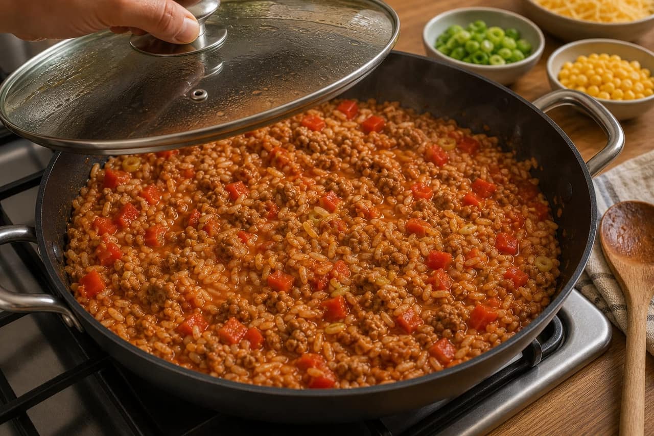 Smoky Turkey Bean Rice cooking step 5: Simmer until tender.