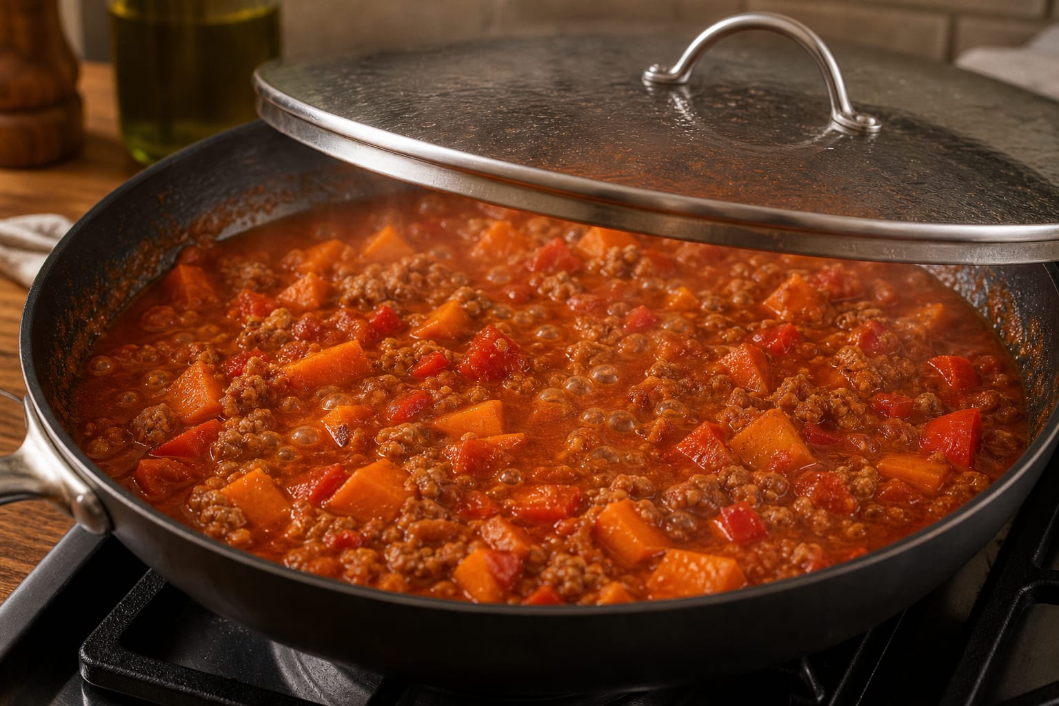 Smoky Turkey Sweet Potato Bowls cooking step 4: Simmer the sauce.