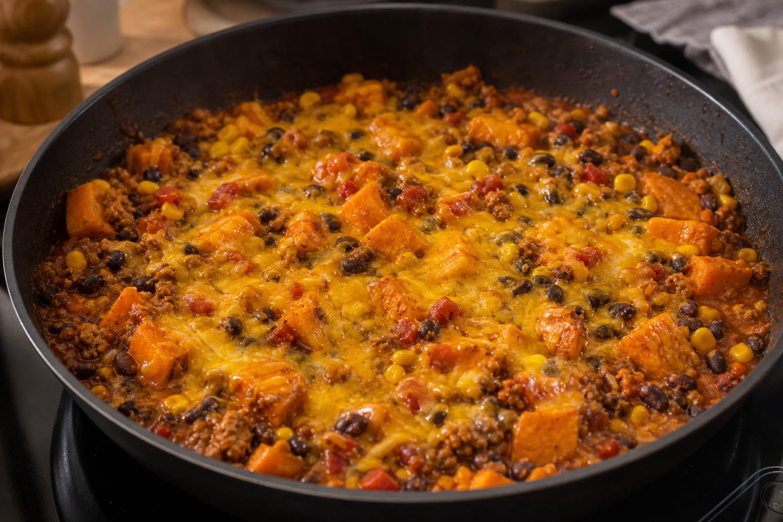 Smoky Turkey Sweet Potato Bowls cooking step 5: Add beans and cheese.