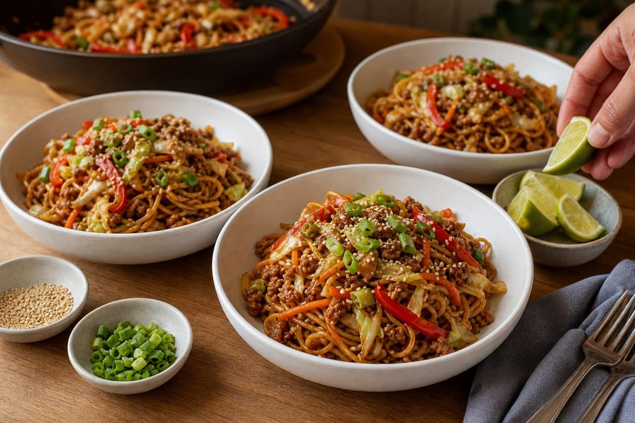 Sticky Pork Noodle Stir Fry cooking step 6: Serve.