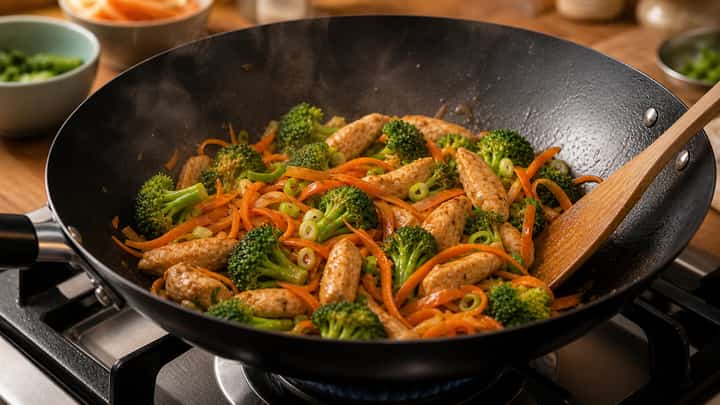 Sticky Soy Chicken Noodles cooking step 4: Add the vegetables.