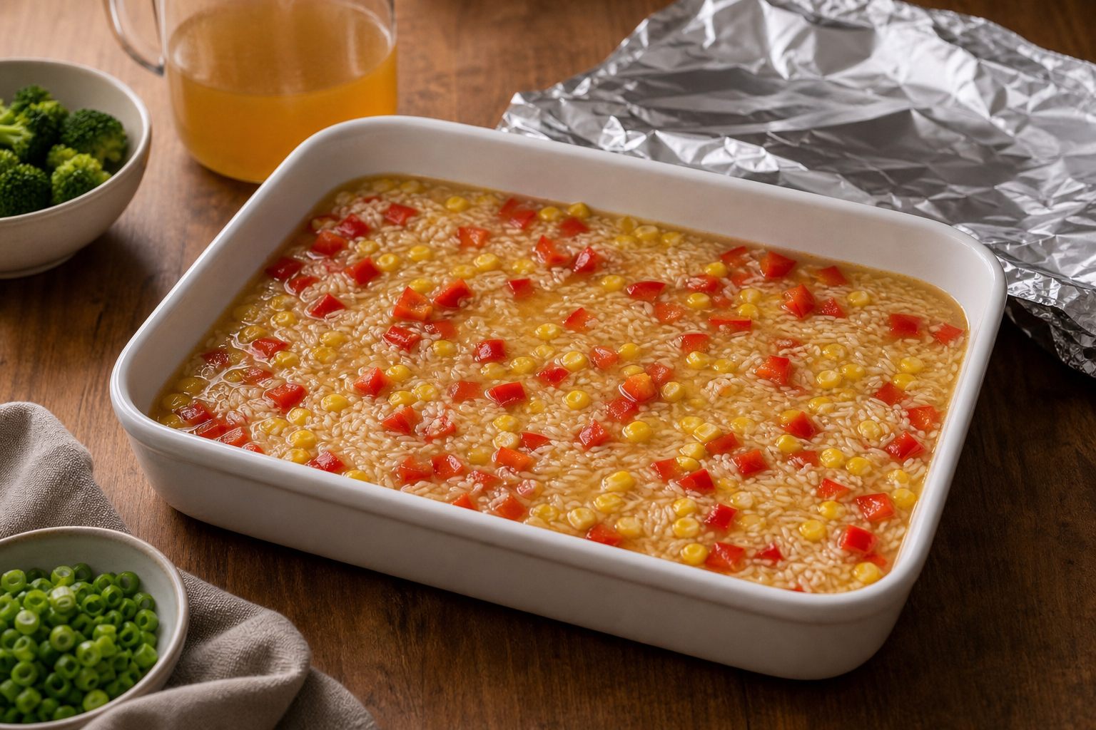 Sweet Chilli Chicken Rice Traybake cooking step 2: Start the rice.