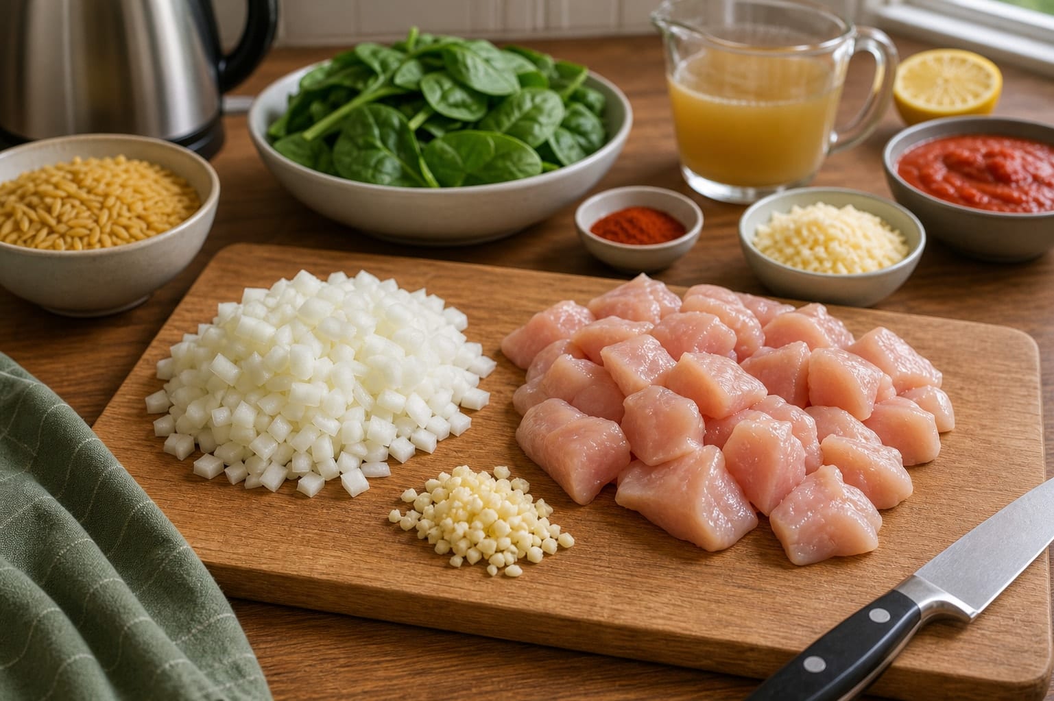 Tomato Chicken Orzo Bake cooking step 1: Get prepped.