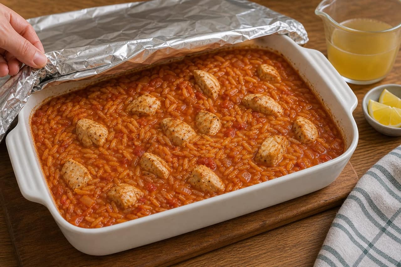 Tomato Chicken Orzo Bake cooking step 5: Finish the dish.