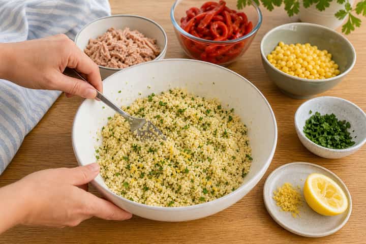 Tuna Pepper Couscous Boxes cooking step 3: Build the flavour.