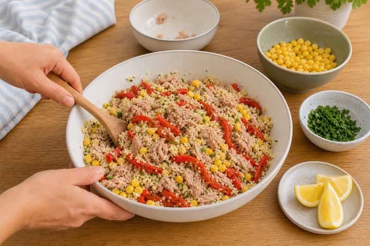Tuna Pepper Couscous Boxes cooking step 4: Bring it together.