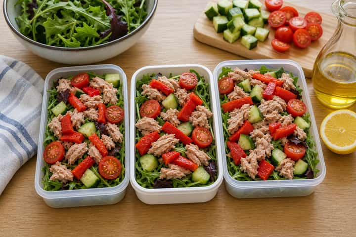 Tuna Pepper Salad Boxes cooking step 4: Bring it together.