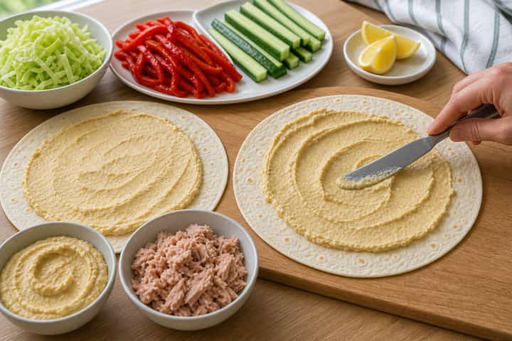 Tuna Pepper Wraps cooking step 4: Bring it together.