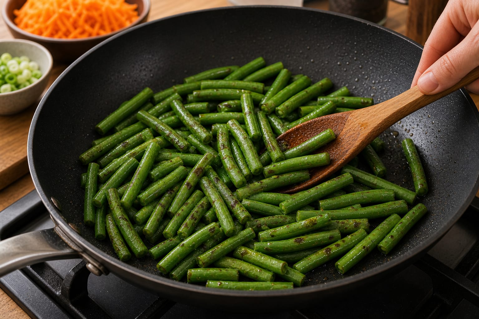 Caramel Turkey Rice Bowls cooking step 3: Char the beans.