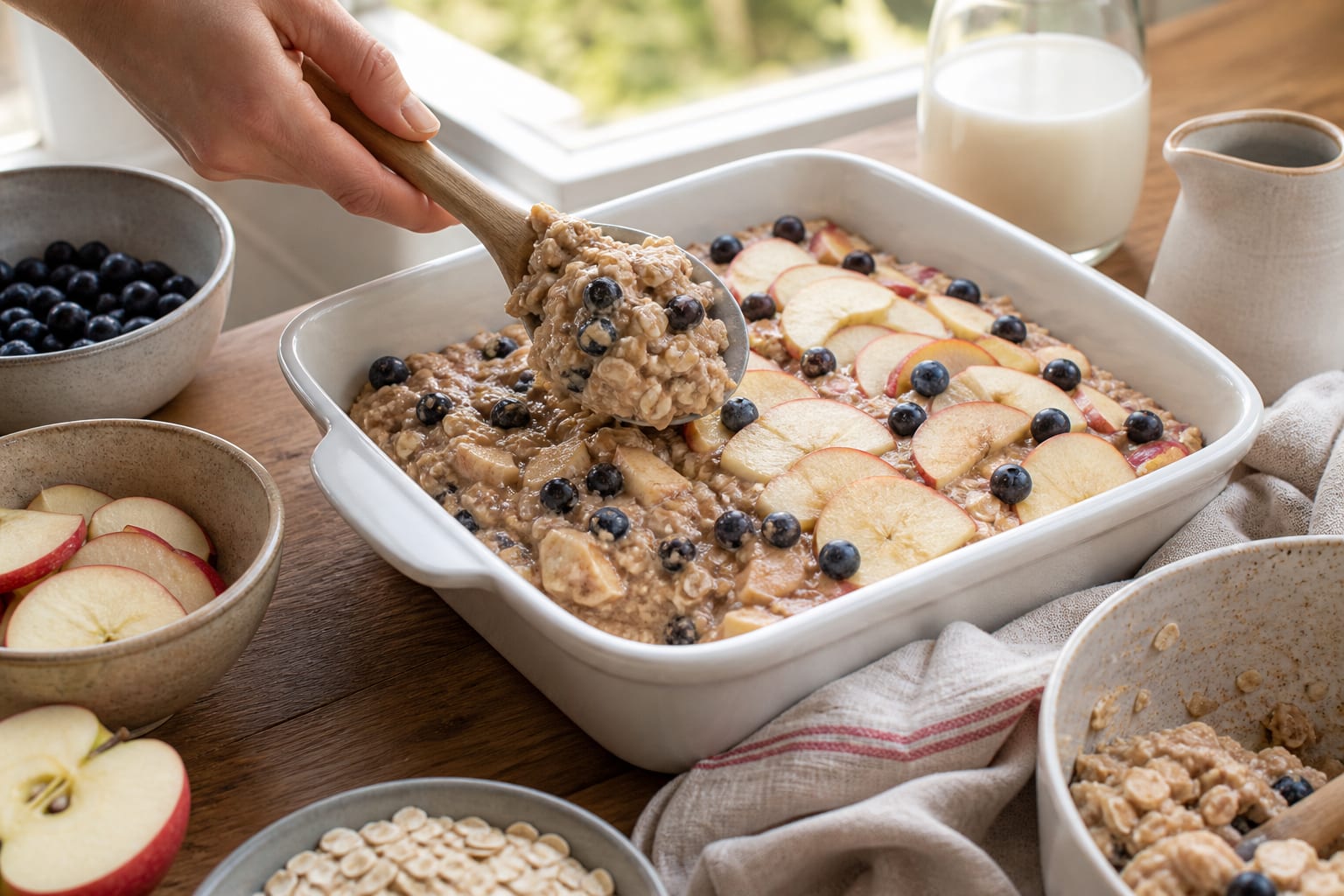 Apple Blueberry Baked Oats cooking step 3: Fill the dish.