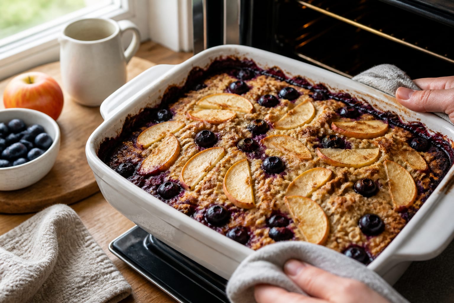 Apple Blueberry Baked Oats cooking step 4: Bake until set.