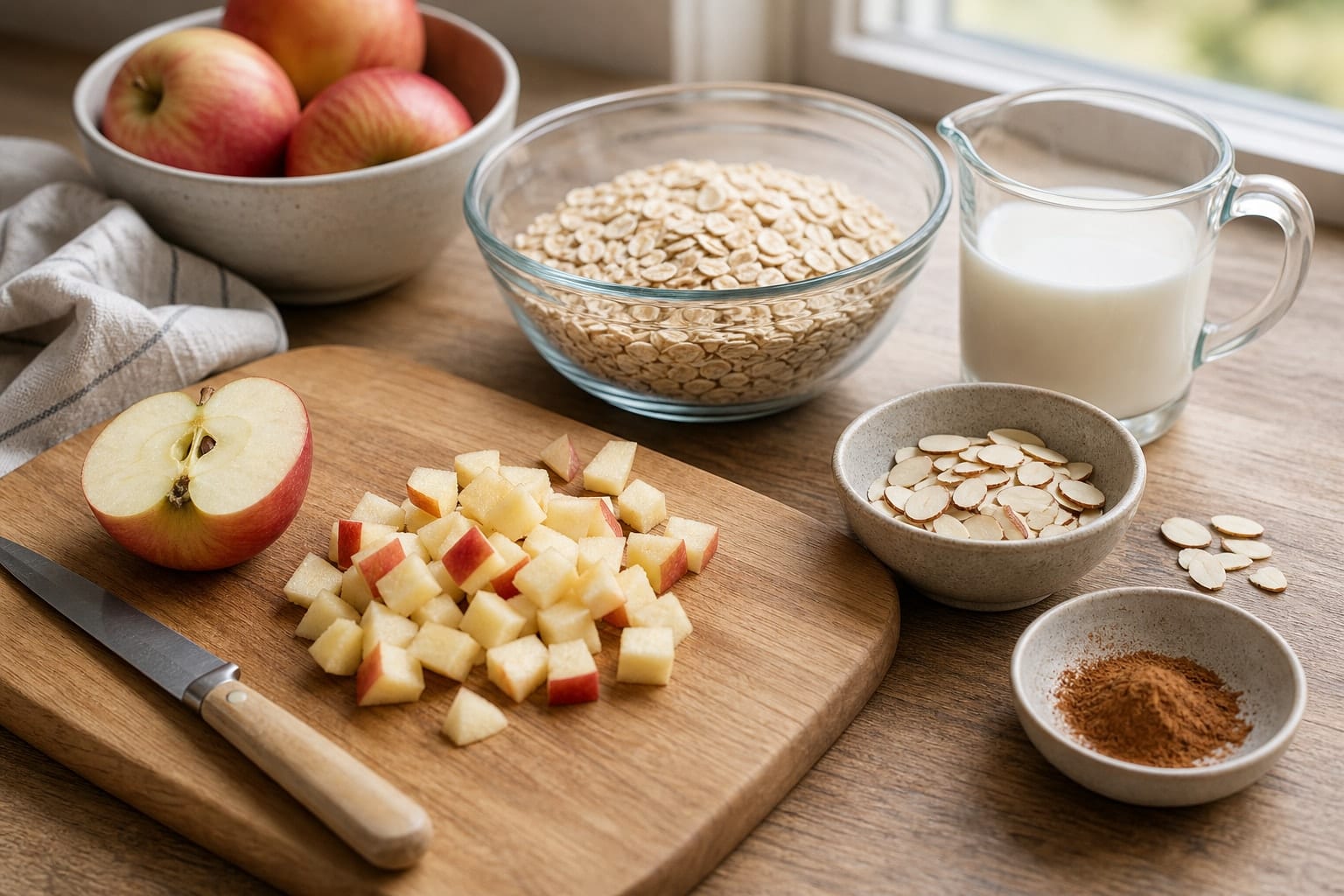 Fragrant Apple Cinnamon Almond Porridge with Yoghurt cooking guide image for prepare the fruit.