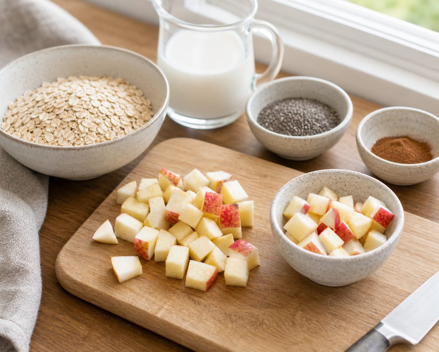 Fragrant Apple Cinnamon Chia Porridge with Yoghurt cooking guide image for prepare the fruit.