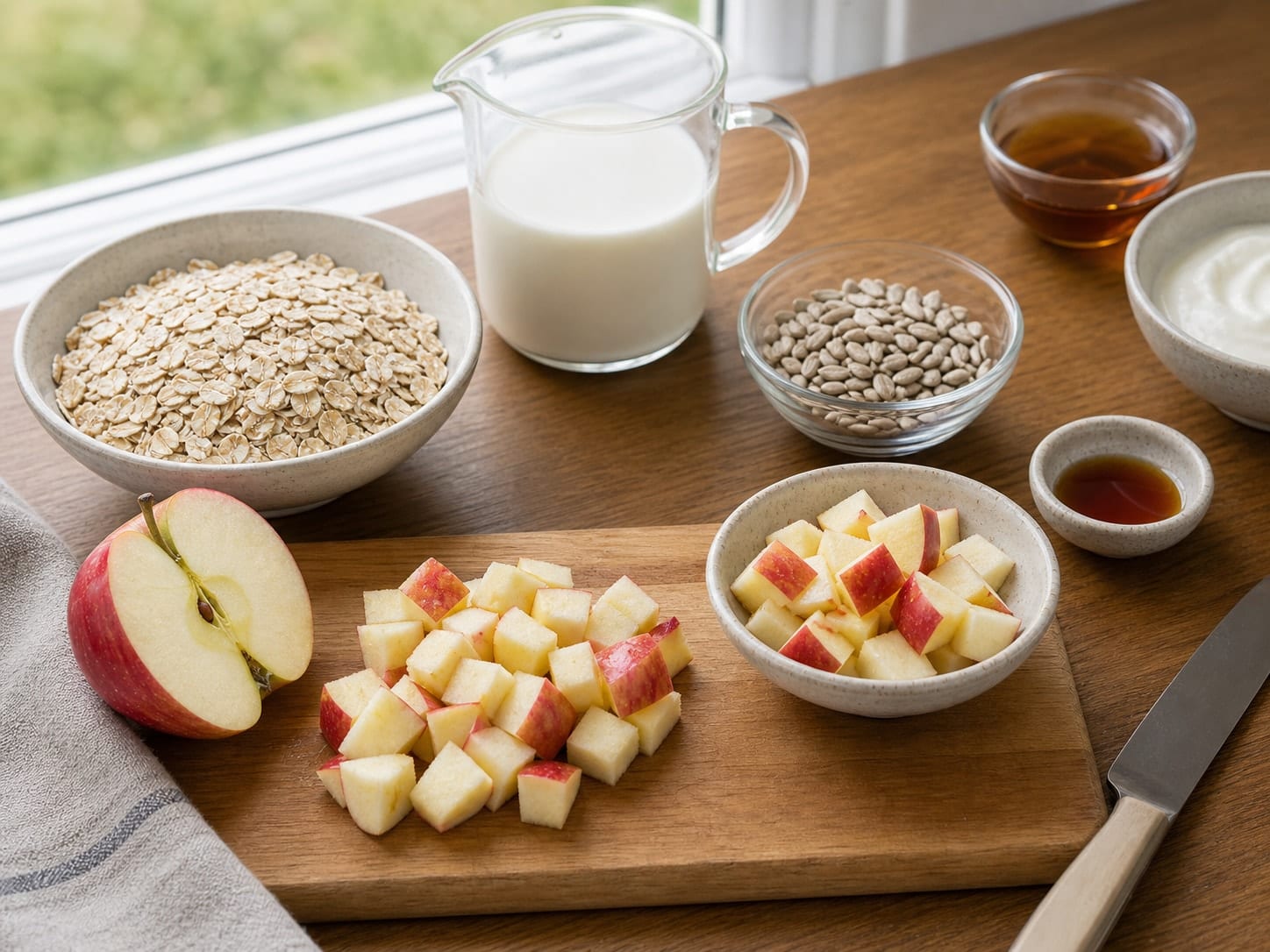 Warming Apple Vanilla Sunflower Seed Porridge with Yoghurt cooking step 1: Prepare the fruit.