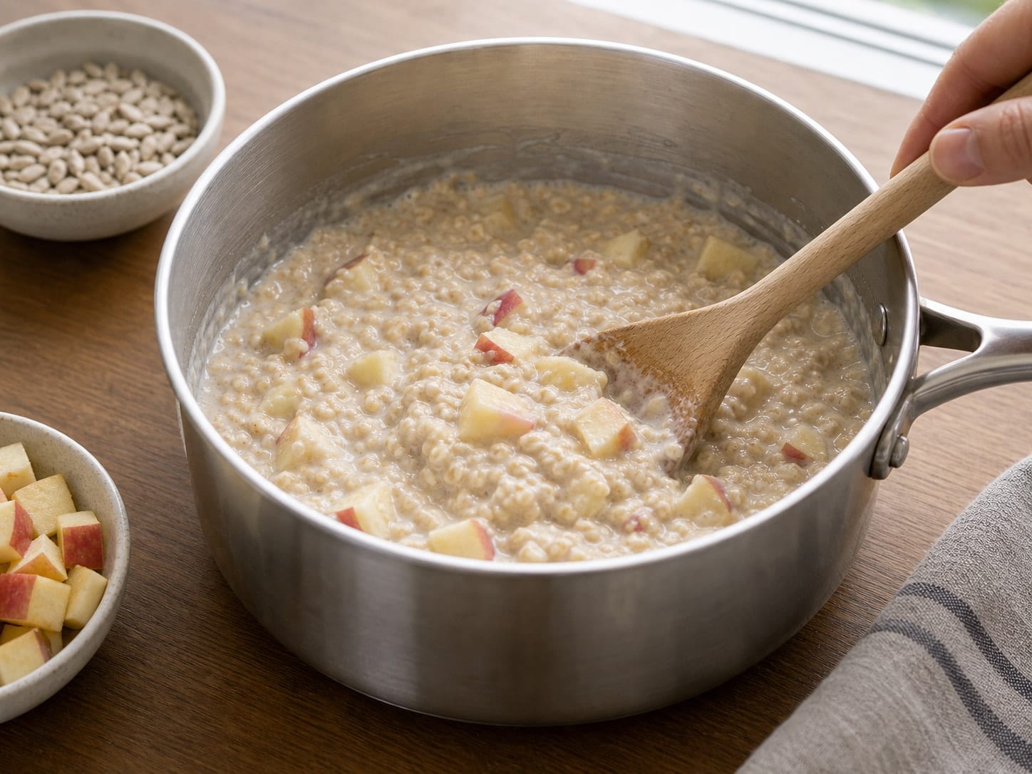 Warming Apple Vanilla Sunflower Seed Porridge with Yoghurt cooking step 3: Warm the fruit.