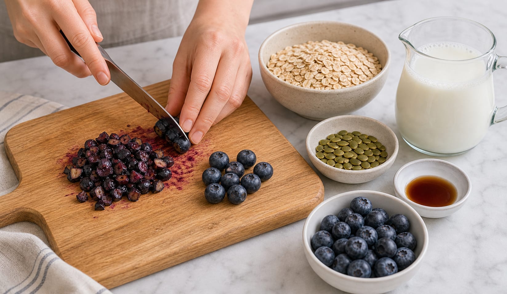 Blueberry Vanilla Pumpkin Seed Porridge cooking step 1: Prepare the fruit.