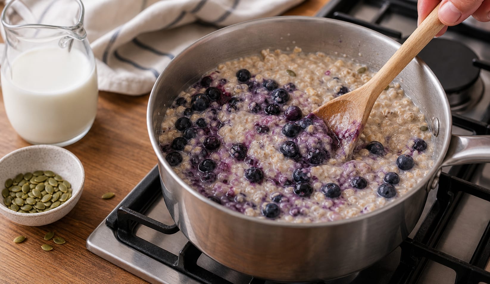 Blueberry Vanilla Pumpkin Seed Porridge cooking step 3: Warm the fruit.