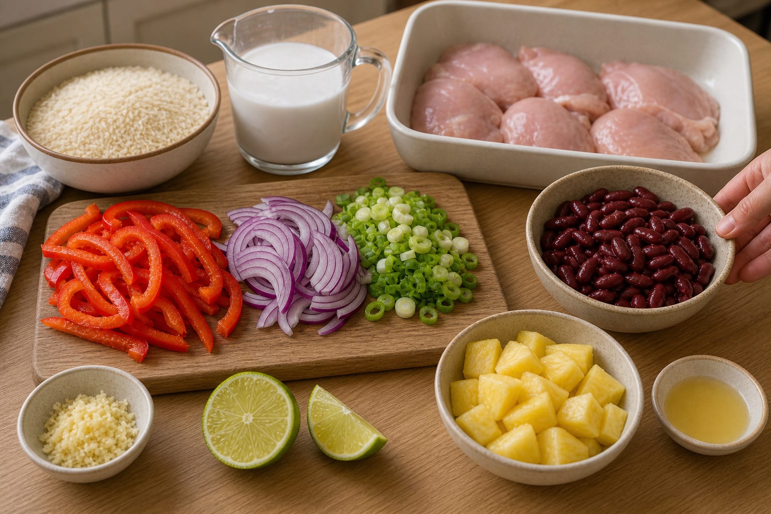 Caribbean-Style Jerk Chicken Rice Traybake cooking step 1: Prepare the traybake.